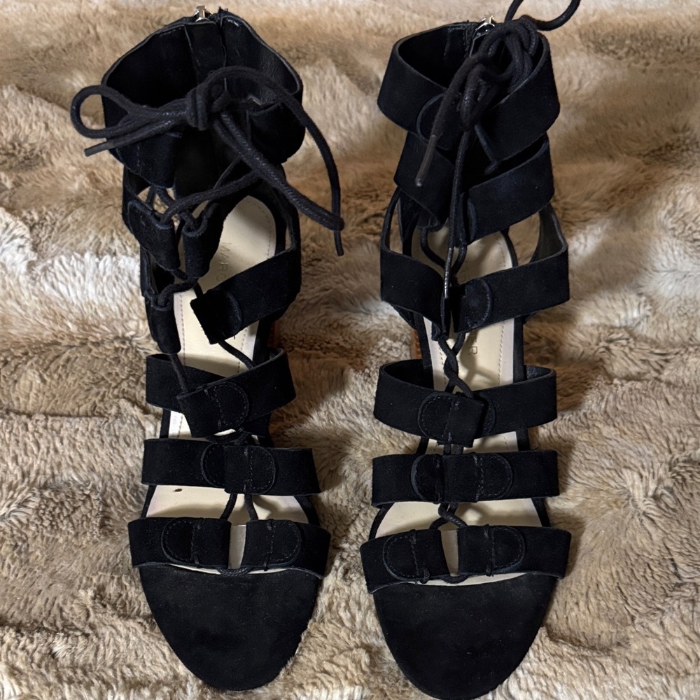 Marc Fisher Black Lace-Up Strappy Heels Size 6.5